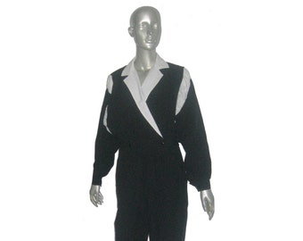 Vintage Eve's Geaves Black White Color Block Parachute Lightweight Disco Jumpsuit
