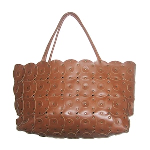 Vintage Rare Zara Brown Circles Studs Large Boho Leather Multi-functional Shoppers Tote Handbag