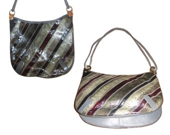 Vintage Varon Multicolor Snake Skin Crescent Shape Leather Handbag