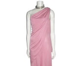 Vintage Fredericks Of Hollywood Pink Asymmetrical One Shoulder Overlay Grecian Disco Long Dress