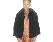 Vintage Stunning Vintage Black Brown Fur Collar Persian Lamb Short Cropped Coat Jacket