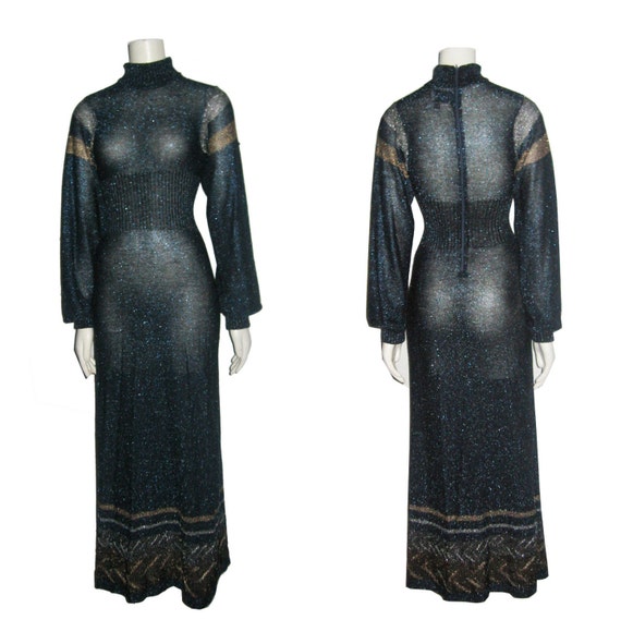 VTG Wenjilli Blue Black Gold Silver Metallic Lurex