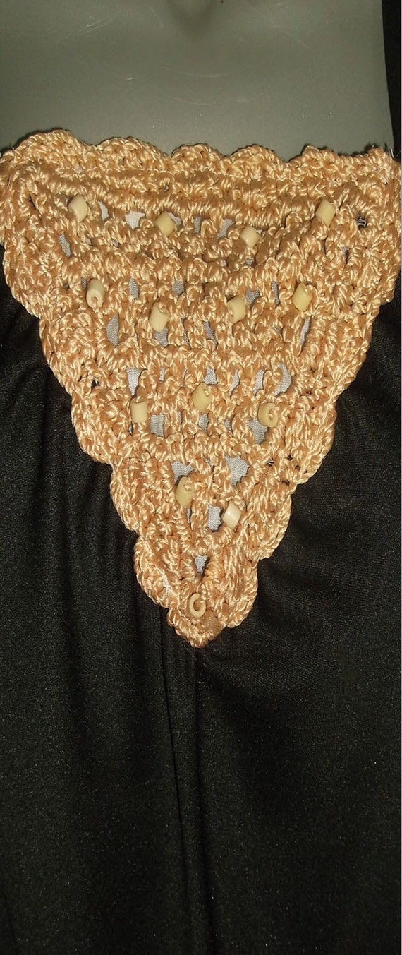 Vintage Brown Beige Crochet Beads Embellished Str… - image 3