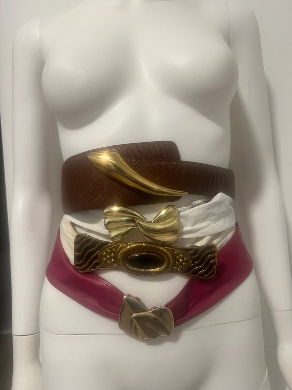 Ceintures En Cuir Vintage Liz Claiborne - Lot Avec Marron (grande Taille) Et Blanc (taille Moyenne), Occasion