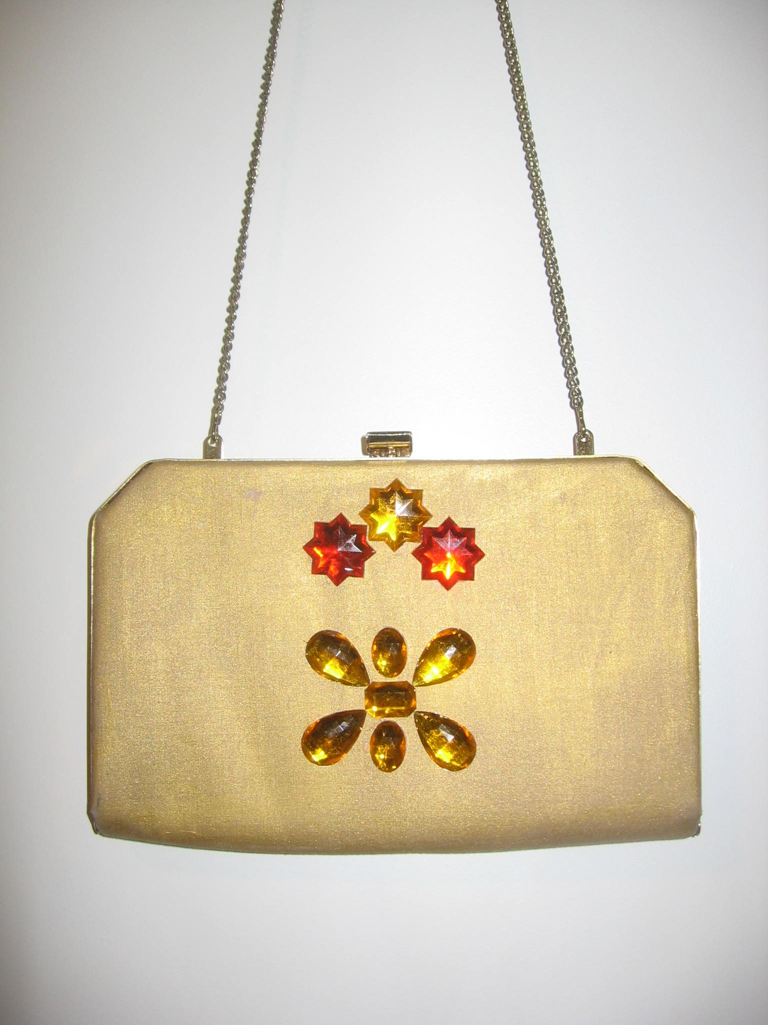 Vintage Gold Painted Fabric Chain Strap & Metal Hardware