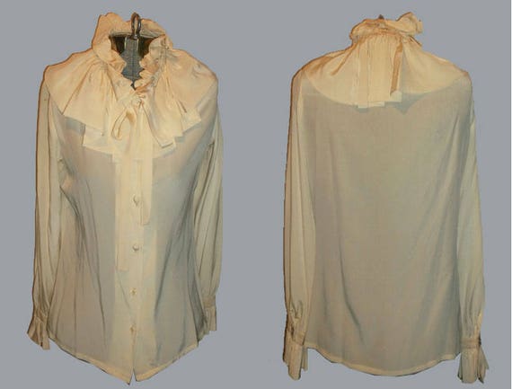 Vintage Rare Cream Ruffled Flounce Ascot Tie Neck… - image 1