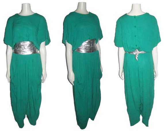 Vintage Rare Designer Francine Browner Green Drap… - image 1