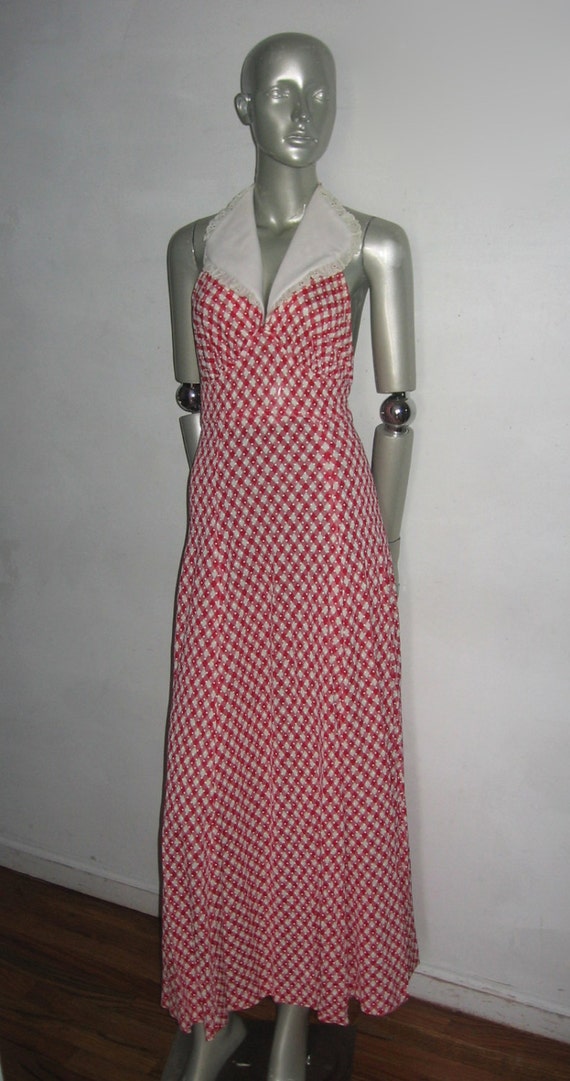 Vintage Red & White Polka Dot Gingham Check Plaid… - image 3