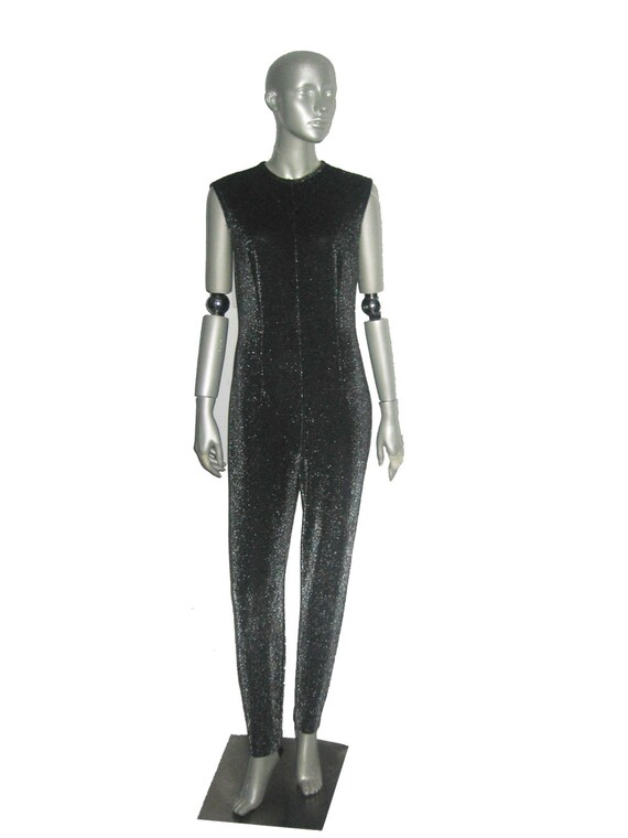 Vintage Black Metallic Silver Lurex Sparkle Sleev… - image 3