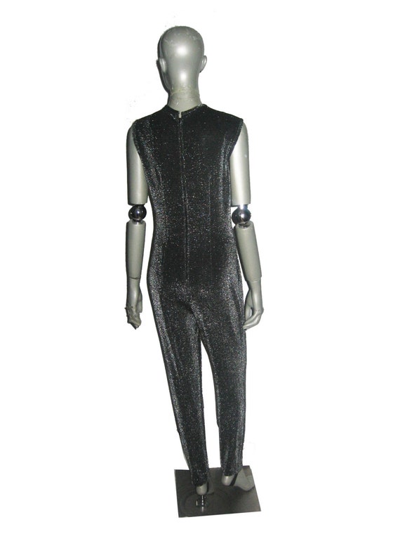 Vintage Black Metallic Silver Lurex Sparkle Sleev… - image 6