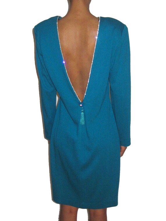 Vintage NWT ET AL Turquoise Rhinestone Deep V-Bac… - image 5