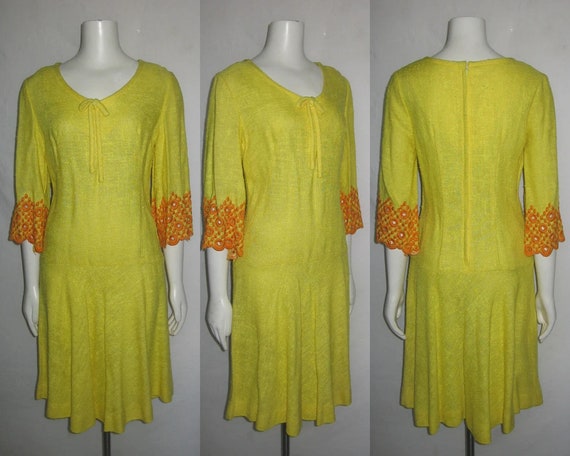 Vintage Sakowitz Houston Yellow Orange Embroidere… - image 1