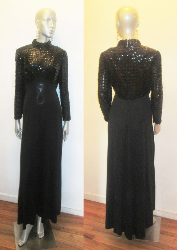 18074 Black Waistband Detail Sequins Dress