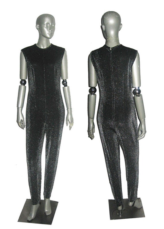 Vintage Black Metallic Silver Lurex Sparkle Sleev… - image 2