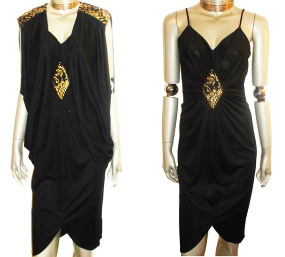 Vintage 2pc Black Metallic Gold Mesh Lace Diamond