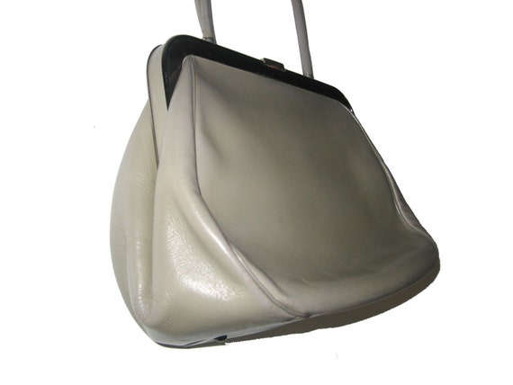 Vintage Classic Taupe Silver Metal Leather Handbag - image 4