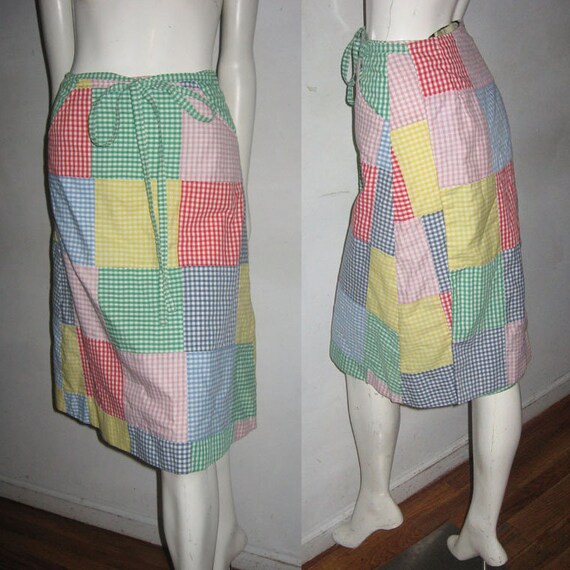 VTG Multicolor Patchwork Color Block Gingham Chec… - image 1