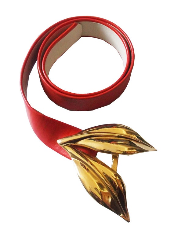 Vintage Rare Orange Red Big Leaf Design Metal Buckle Belt - Etsy