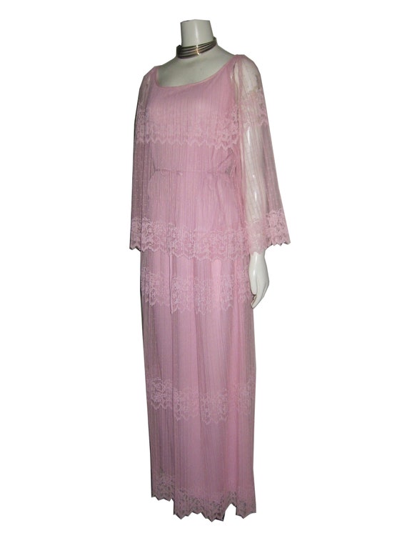 Vintage Pink Overlay Long Belted Floral Mesh Lace… - image 3