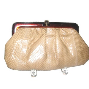 Vintage Schlangenleder Bernstein Kunststoff Rahmen Disco Umschlag Kupplung Geldbörse Handtasche