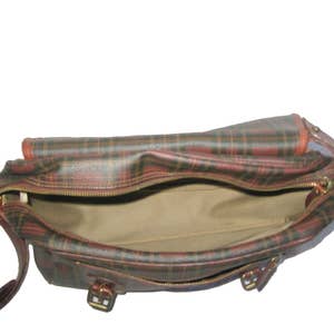 VTG Rare Polo Ralph Lauren Brown Multi Tartan Plaid Canvas Vinyl Leather Fabric Lined Large Multifunctional Tote Crossbody Messenger Handbag image 5