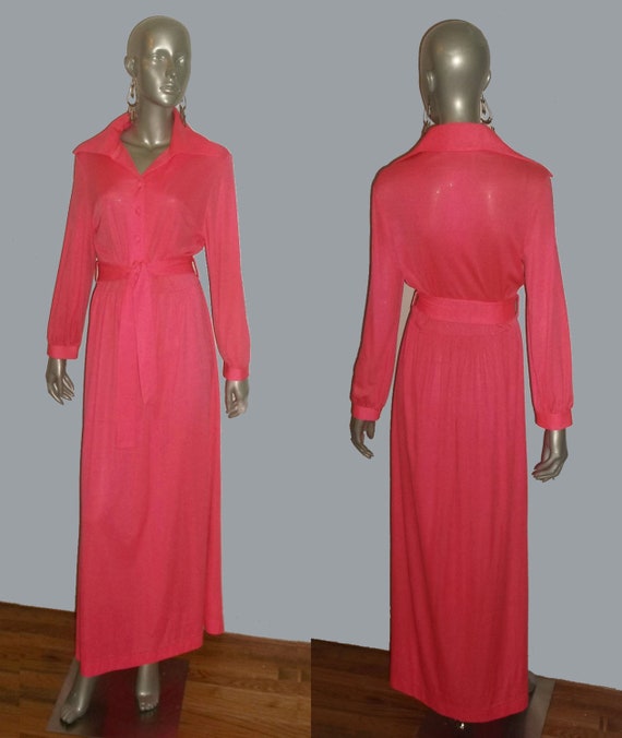 Vintage Gossard Neon Hot Pink Buttoned Front Long… - image 1