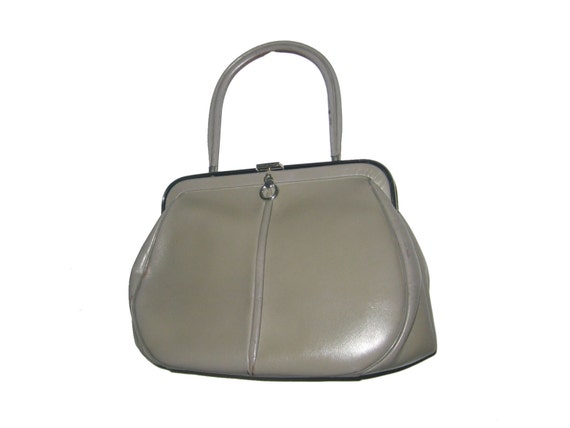 Vintage Classic Taupe Silver Metal Leather Handbag - image 1