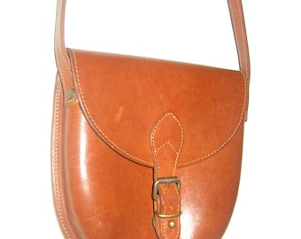 Vintage Smithsonian Institution Made In Italy Tan Brown Saddle Style  Adjustable Strap Leather Crossbody Handbag