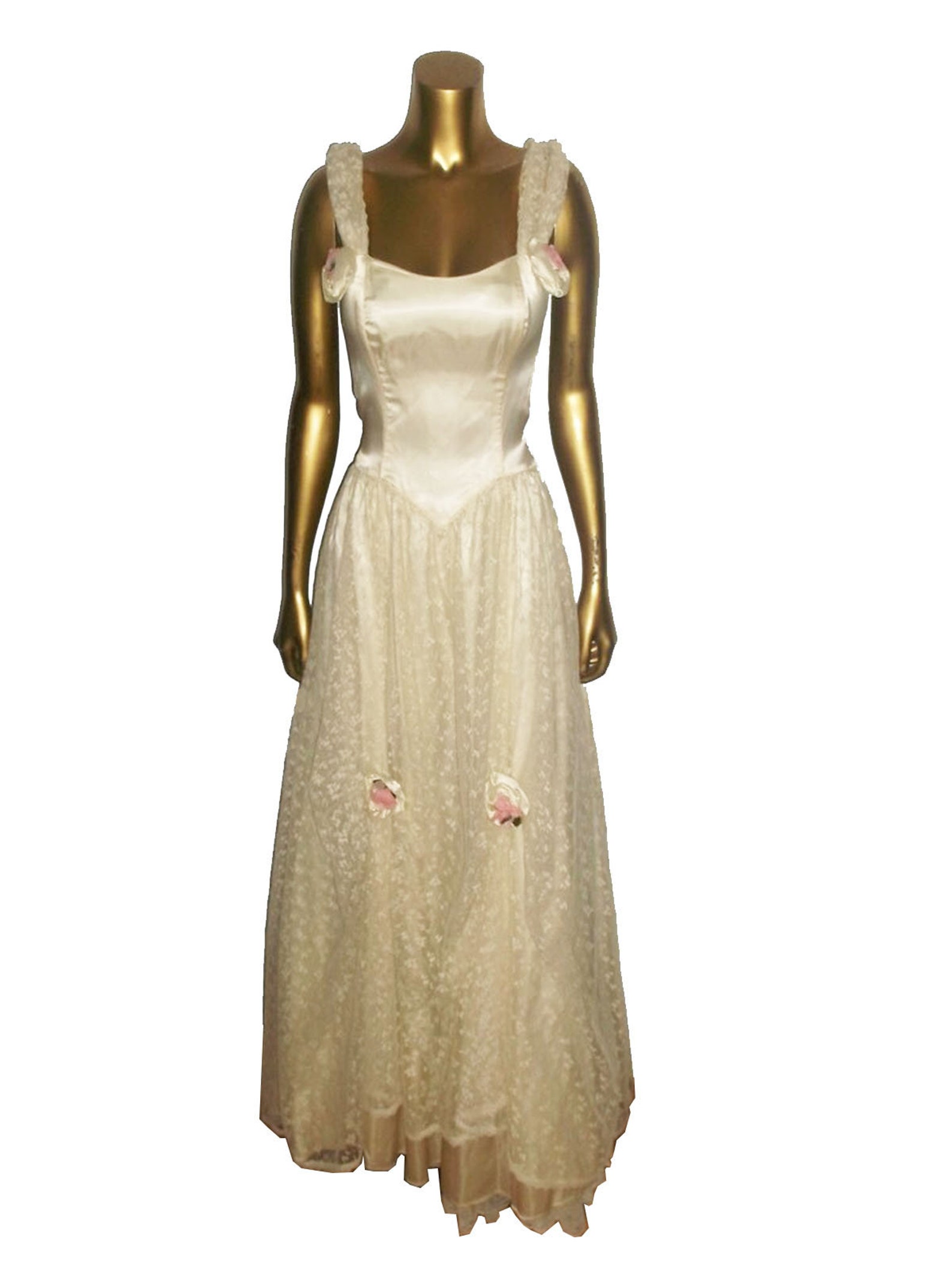 Vintage Gunne Sax Cream See Sheer Mesh Floral Lace Satin ...
