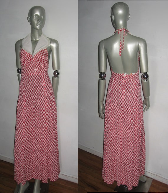 Vintage Red & White Polka Dot Gingham Check Plaid… - image 1