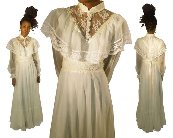 Vintage Cream See Thru Sheer Floral Lace Satin Ribbon Belt Ruffle  