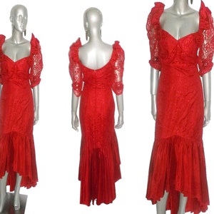 Vintage Stunning Red Hot Bridals Originals ILGWU label Made In USA High Low Lace Taffeta Multi-functional Dress Size 10 Valentines Day Dress