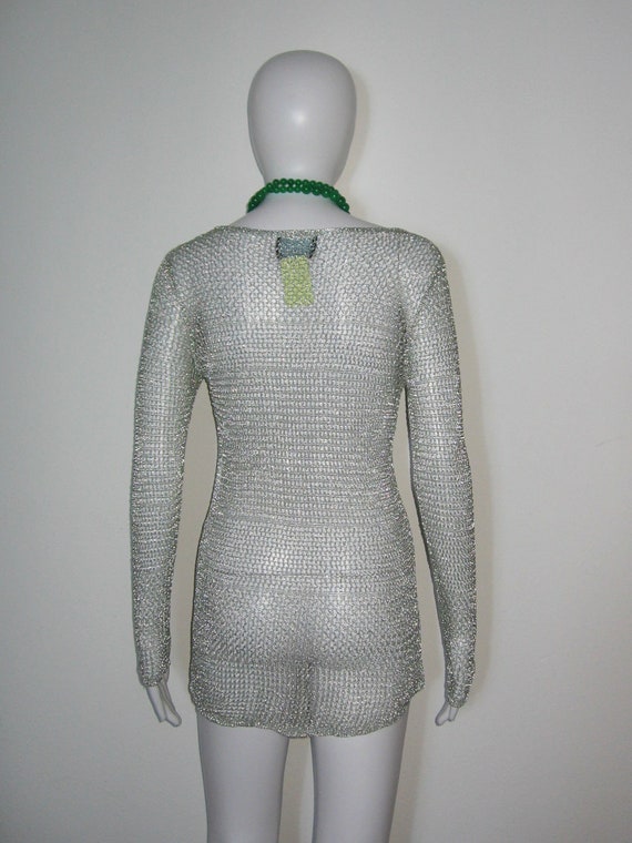 VTG Cynthia Rowley Metallic Silver Lurex Crochet … - image 5