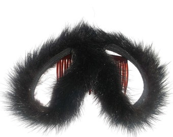 Vintage Rare Black Brown Fur Comb Hair Clip