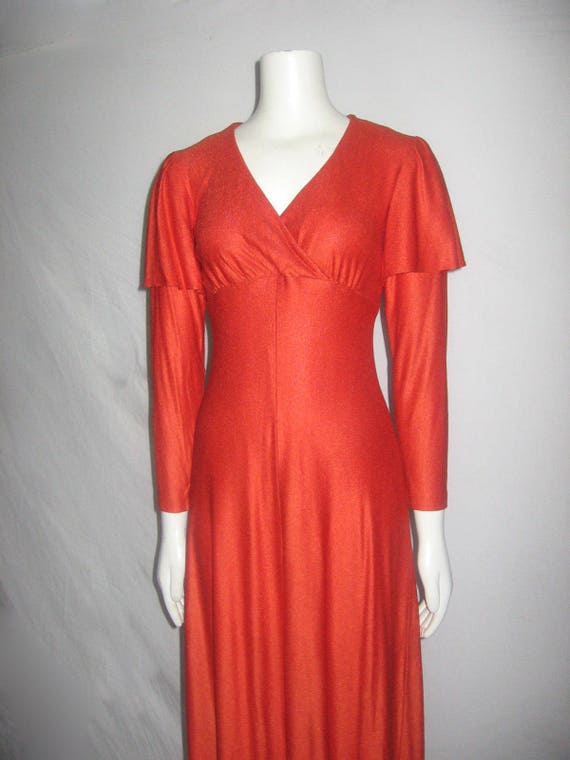 Vintage Burnt Orange V-Neck Empire Waist Overlay … - image 3