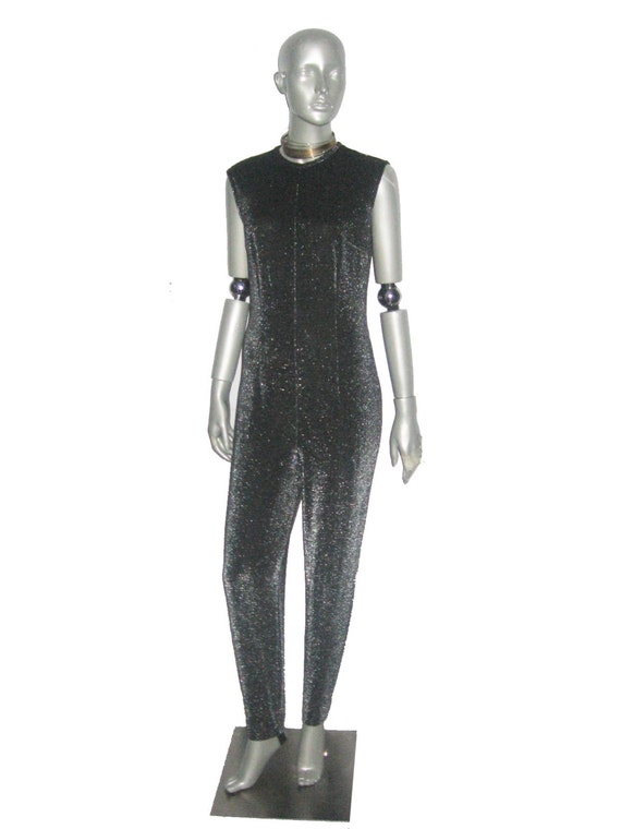 Vintage Black Metallic Silver Lurex Sparkle Sleev… - image 4