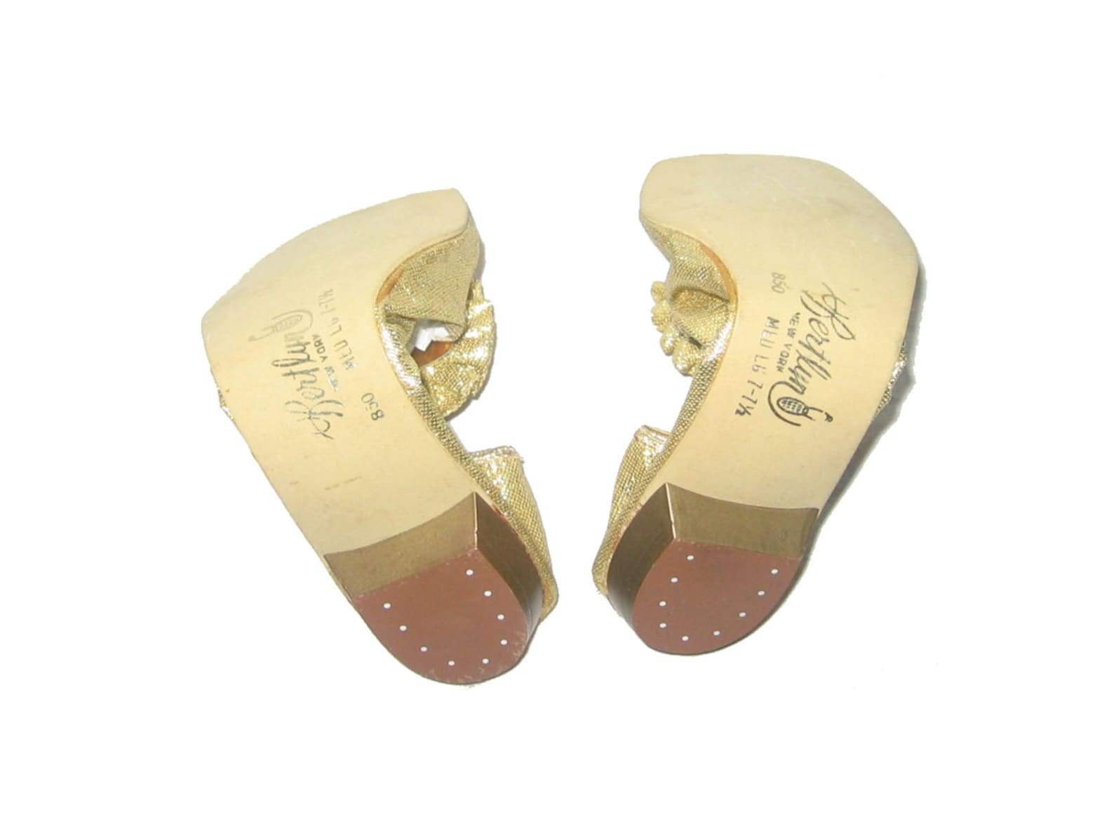 vtg rare stunning bertlyn new york metallic gold lurex lame flat heel rosette twiggy era mod ballet flat stretch shoes size med