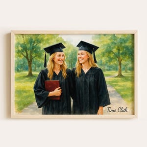 Aangepaste afstudeerportret, handgetekende illustratie, herdenkingstekening afstuderen, aangepast afstudeerportret, afstudeercadeau, cadeau voor haar/hem