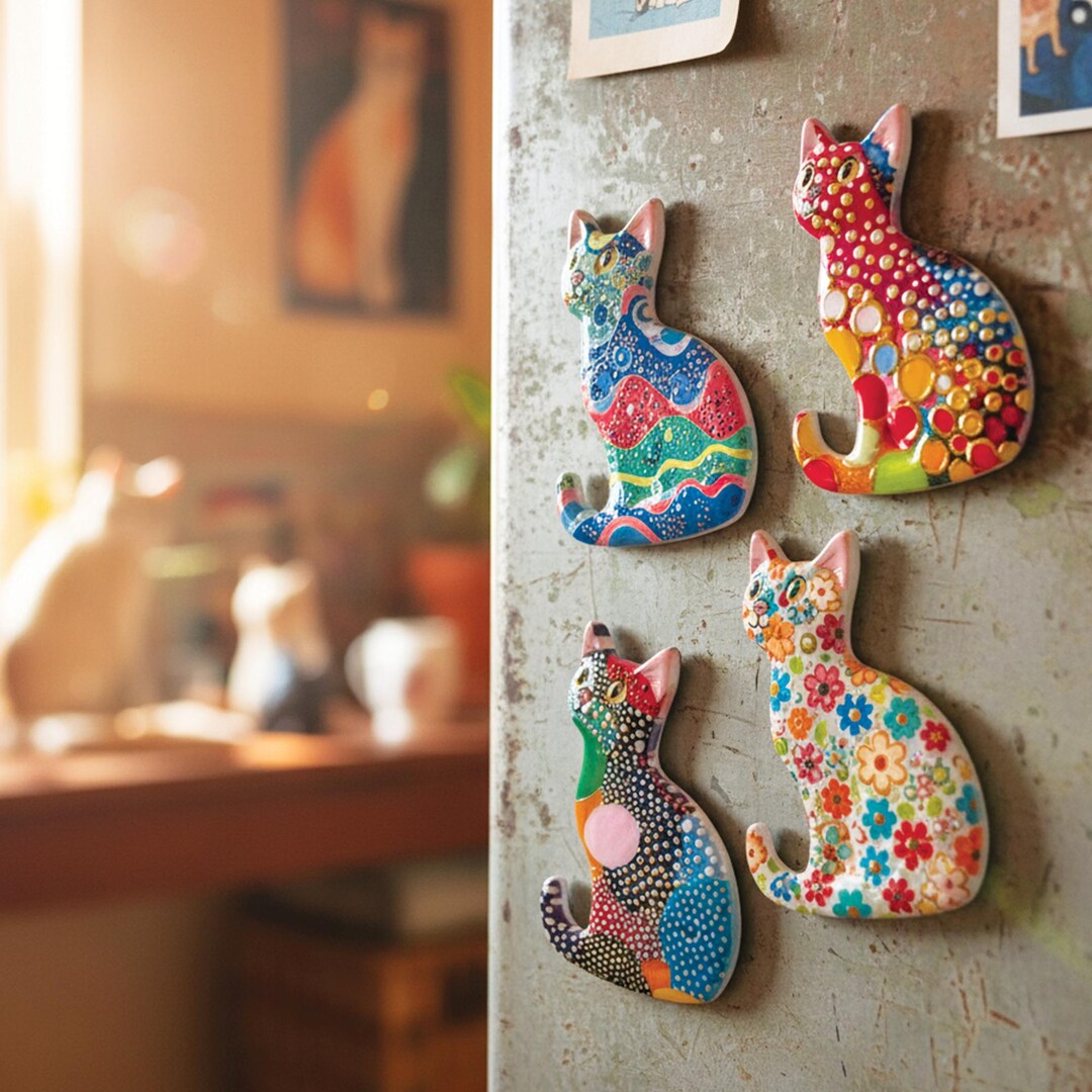 Handmade Colorful Cat Fridge Magnet – Embossed Kitten Refrigerator ...