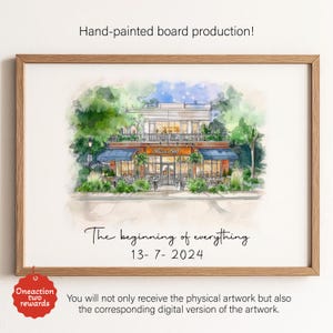 Our First Date Venue Portrait, Anniversary Keepsake, Watercolor Painting From Photo, Personalised Gift, Custom Watercolor Couple Drawing