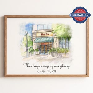 Our First Date Venue Portrait, Anniversary Keepsake, Watercolor Painting From Photo, Personalised Gift, Custom Watercolor Couple Drawing