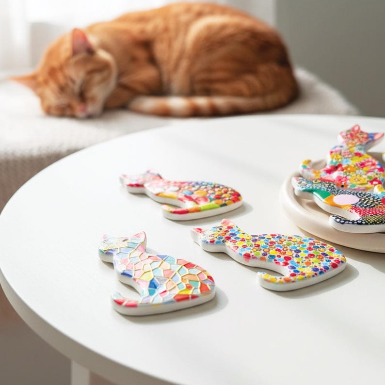 Handmade Colorful Cat Fridge Magnet – Embossed Kitten Refrigerator ...