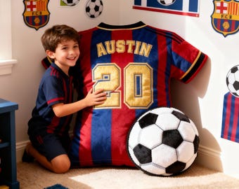 Custom Soccer Jersey Shape Pillow with Name & Number, Custom Sports Gift for Boyfriend/Kids/Sports Lovers, Sport Home Decor, Christmas Gifts