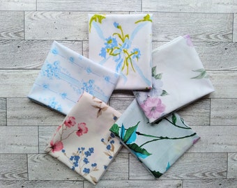 Fat Quarter Bundle - Vintage Sheets - Pack of 5 - Blue Florals