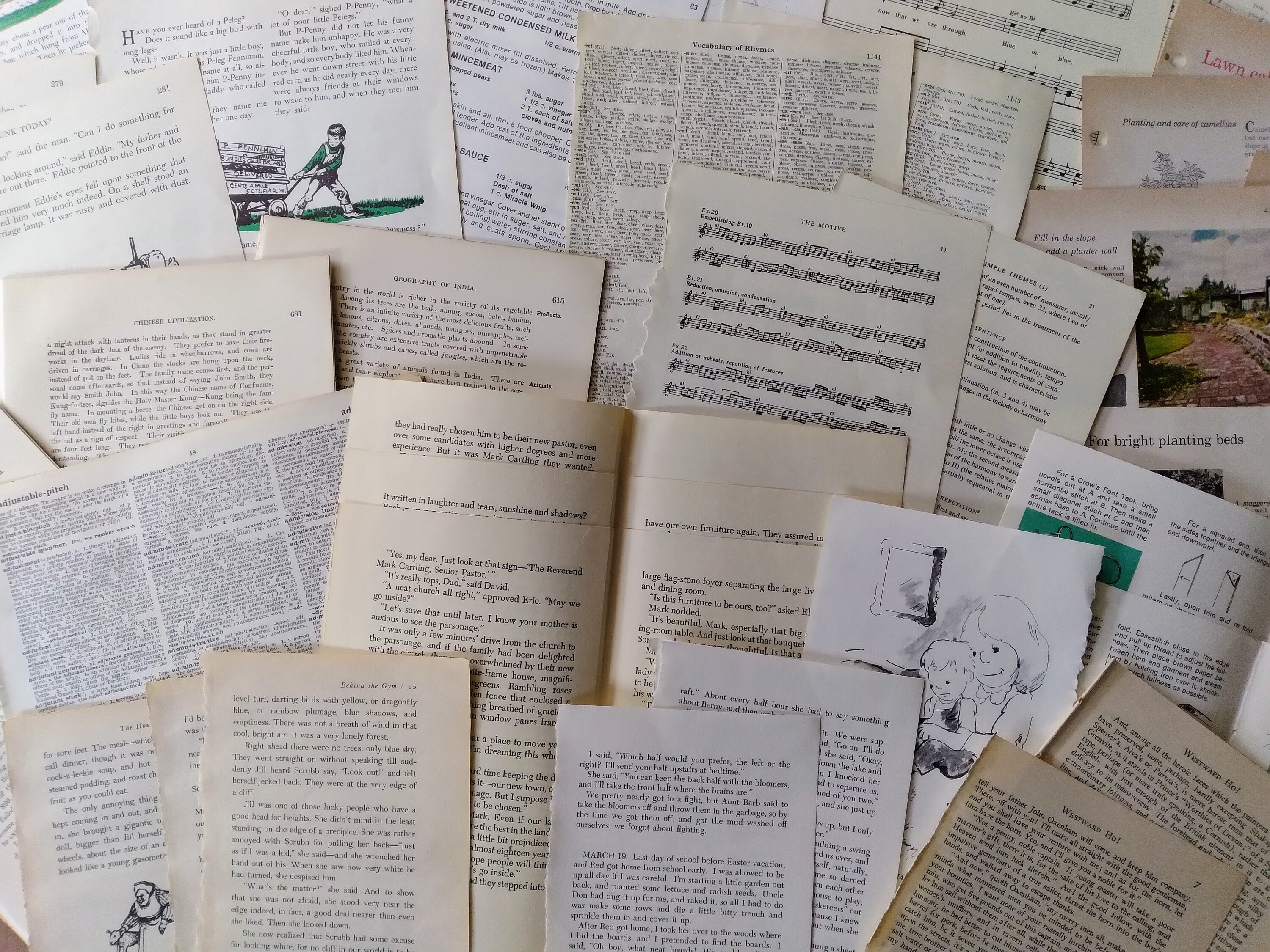 Old Book Pages - 50 Vintage and Antique Assorted Pages for Junk ...