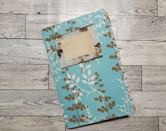 Handmade Junk Journal, Floral Blue Vintage Fabric Cover, Blank Journal With Ruffles