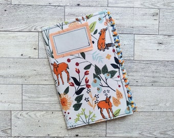 Handmade Junk Journal, Floral With Deer and Fox Fabric, Blank Journal With Fabric Ruffles