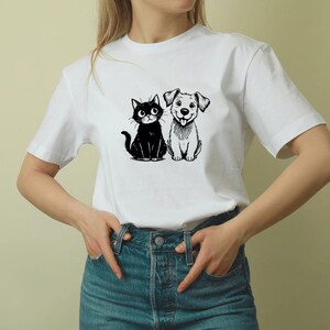 Camiseta de perro y gato adorable - Divertida camiseta para amantes de las mascotas - Camiseta con estampado de animales - Regalo para dueños de perros y gatos
