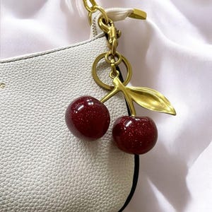 Red Cherries Keychain - Trendy Fruit Accessories for Fashionable Men and Women, Delicious Cherry Keyring, Fun Summer Fruits Jewelry