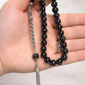 Rosario Erzurum Oltu fatto a mano – intarsio in argento frantumato, nappa in argento sterling